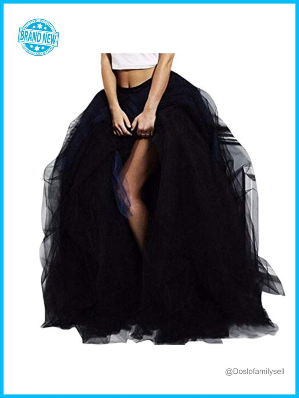 WDPL Women's Long Maxi Slit Tulle Bustle Special Occasion Skirt
